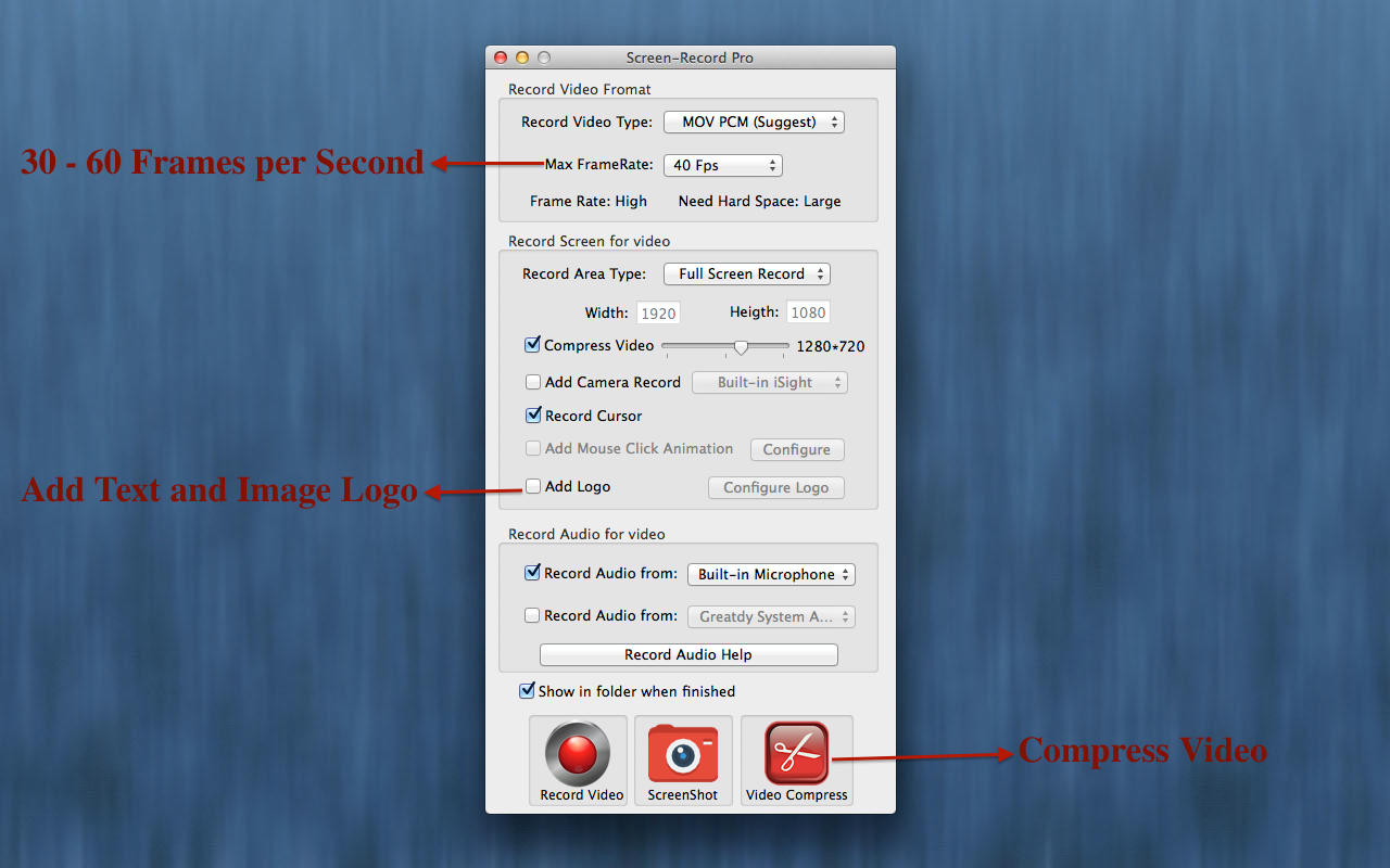 Screen Recorder Pro - Screen Capture HD Video 3.2 : Main Window