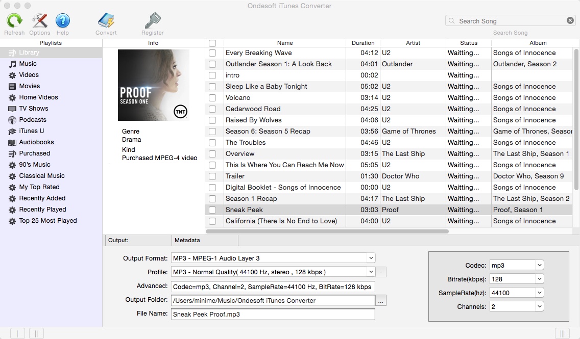 Ondesoft iTunes Converter 2.5 : Main Window