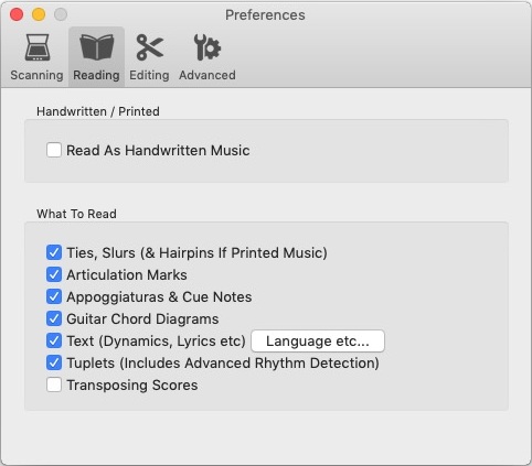 PhotoScore & NotateMe Ultimate 9.0 : Reading Preferences 