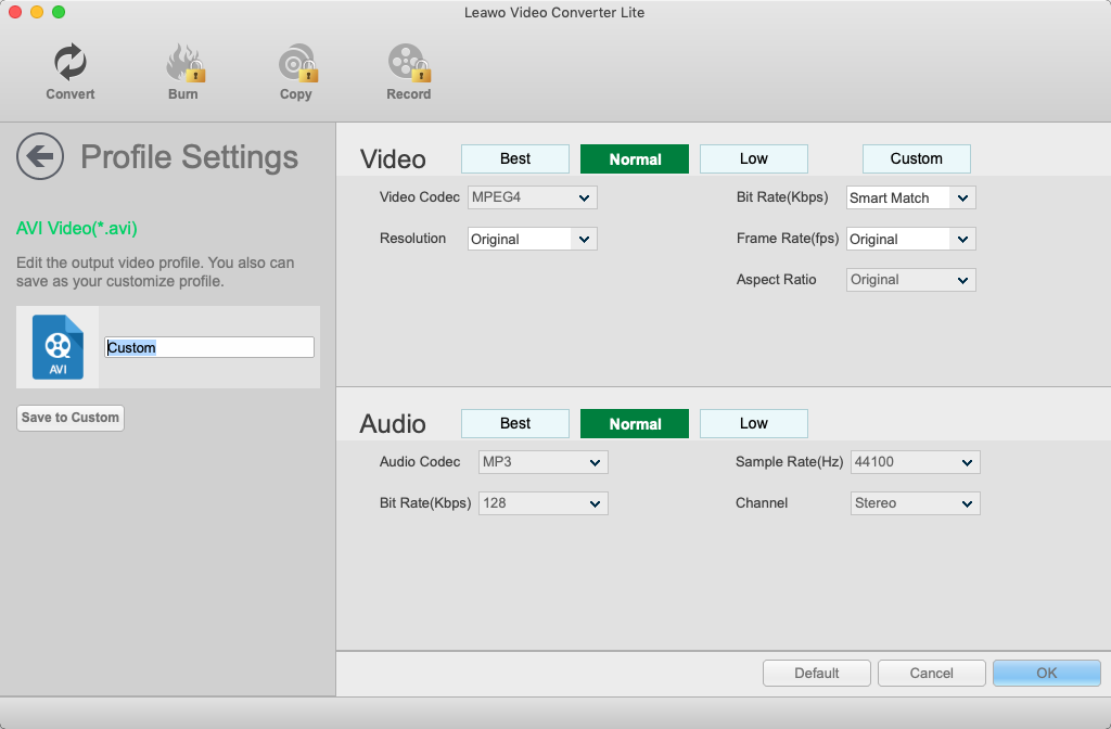Leawo Video Converter Lite 7.6 : Profile Settings