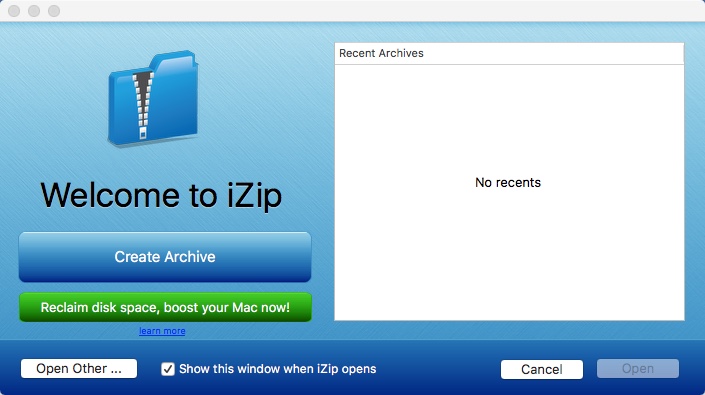 iZip 3.1 : Welcome Window