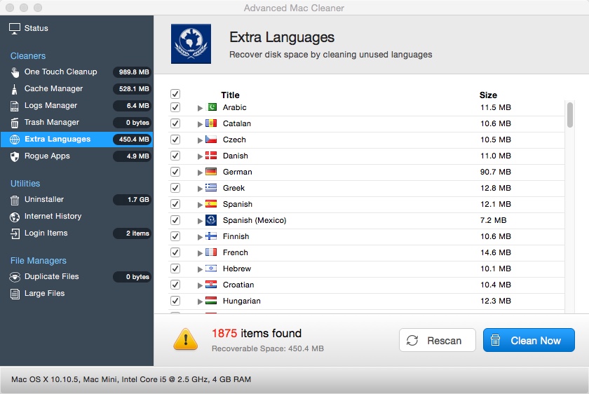 Advanced Mac Cleaner : Language Cleaner