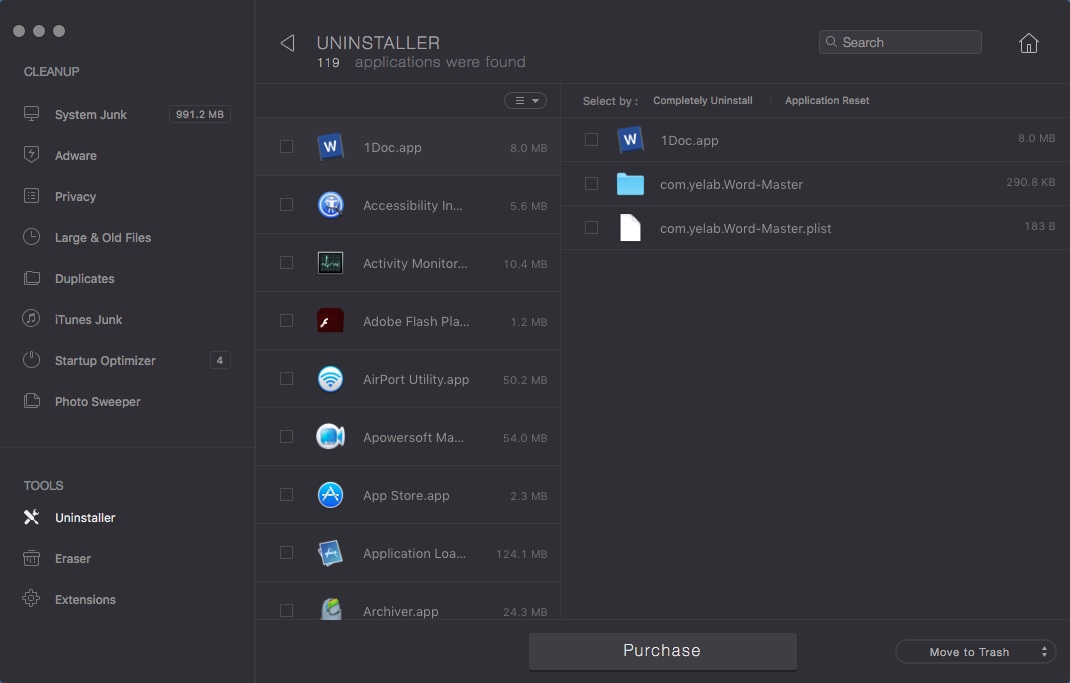 SimBooster 2.9 : App Uninstaller Window