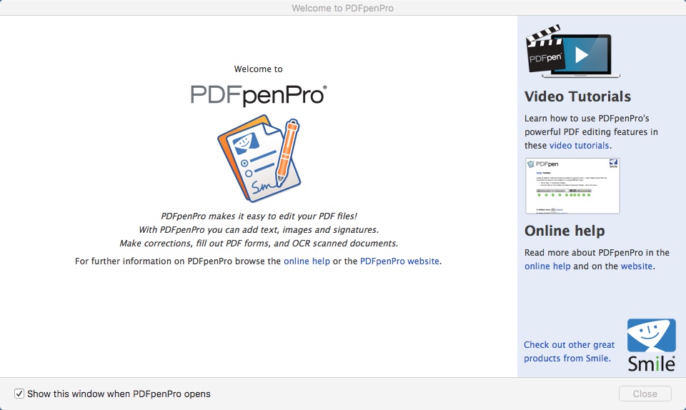 PDFpenPro 9.0 : Welcome Window