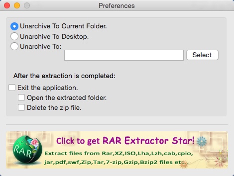RAR Extractor Lite 5.2 : Preferences Window