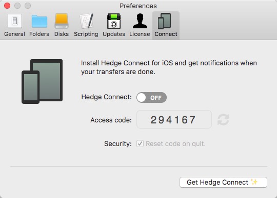 Hedge 1.7 : Connect Options
