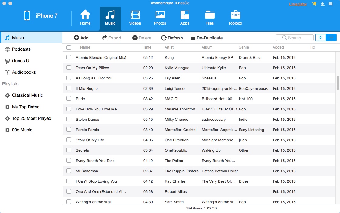 Wondershare TunesGo 9.3 : Checking iOS Music Files