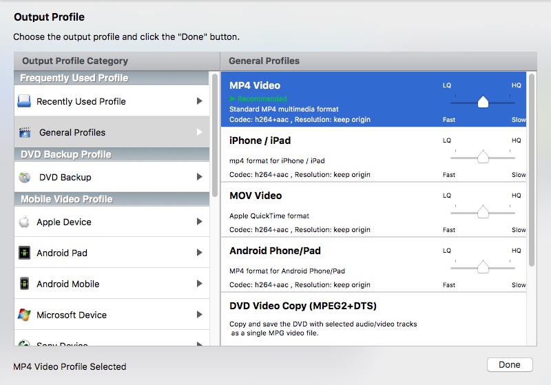 WinX DVD Ripper For Mac 5.5 : Choosing Output Profile