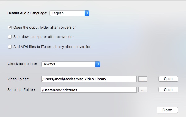WinX DVD Ripper For Mac 5.5 : Preferences Window