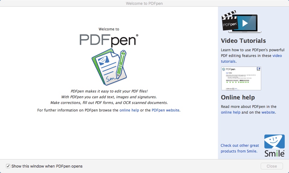 PDFpen 9.0 : Welcome Window