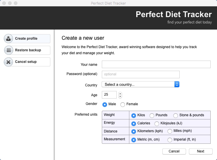 Perfect Diet Tracker 3.9 : Creating Profile