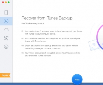 iTunes Backup Recovery Mode Window