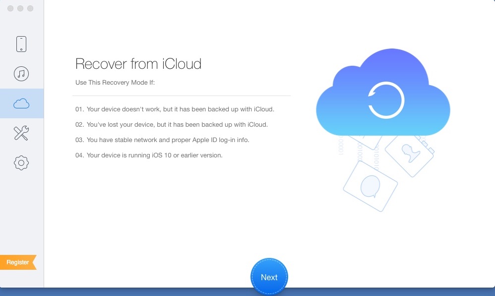 Primo iPhone Data Recovery 2.1 : iCloud Backup Recovery Mode Window