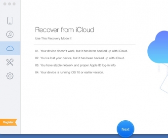 iCloud Backup Recovery Mode Window