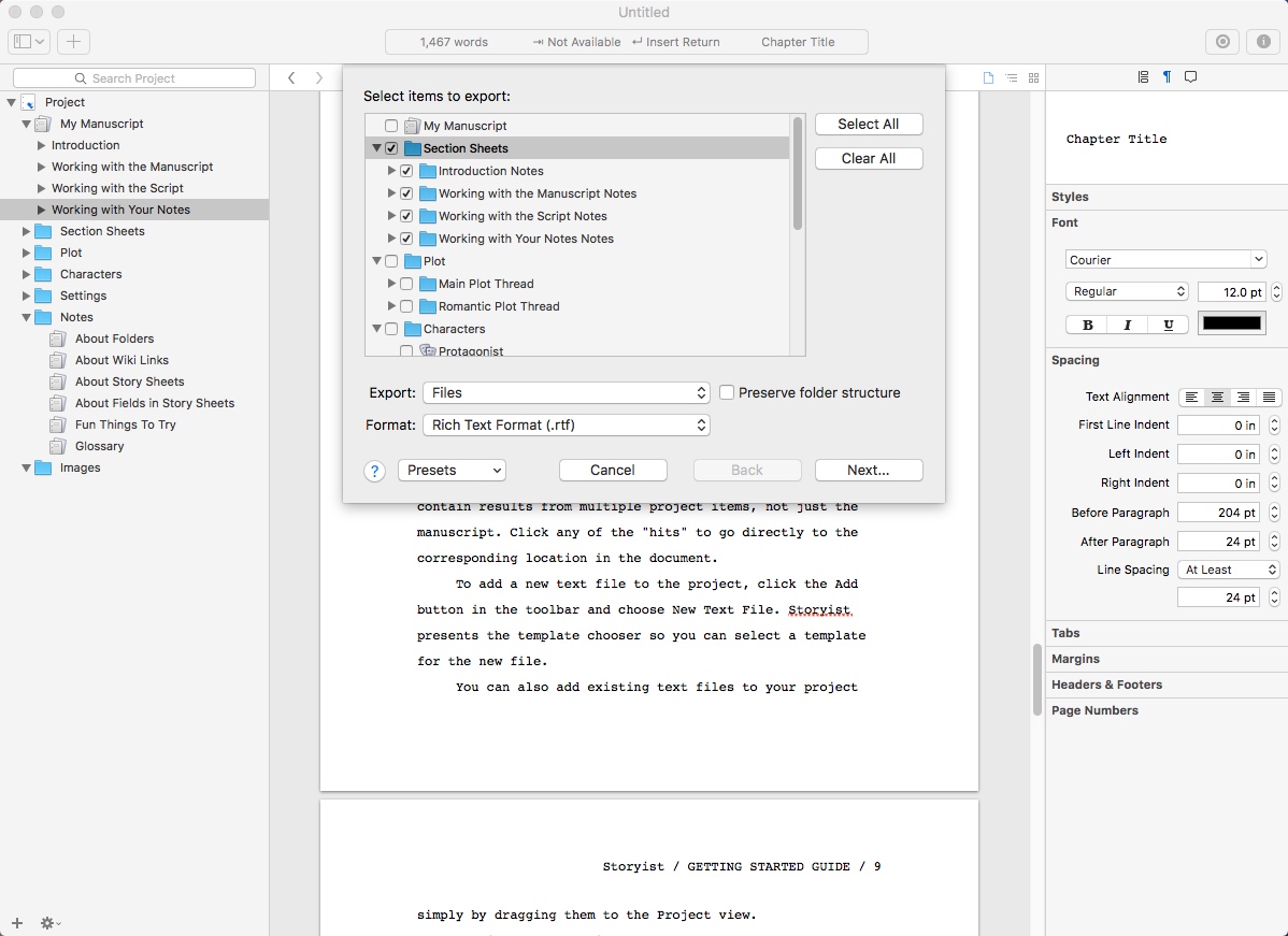 Storyist 3.5 : Exporting Project