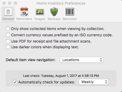 Home Inventory 3.7 : Preferences Window