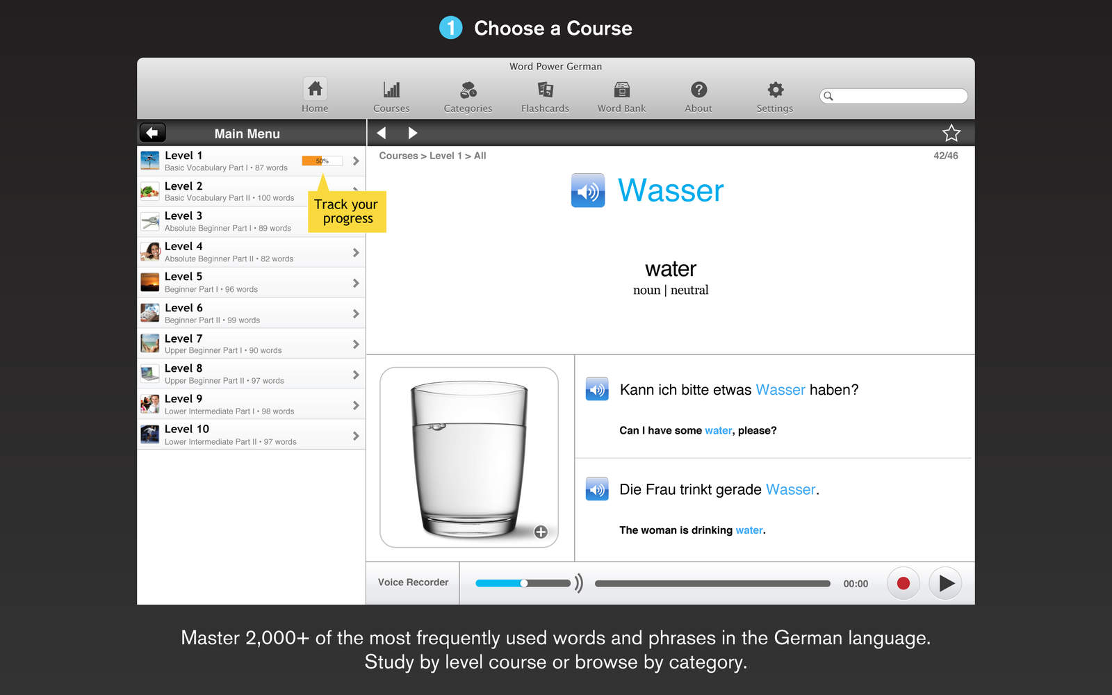 WordPower Learn German Vocabulary by InnovativeLanguage.com 4.5 : Main Window