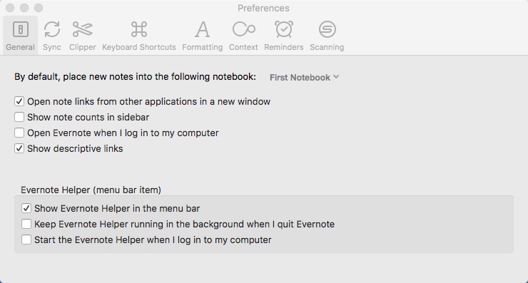 Evernote 6.1 : Preferences Window
