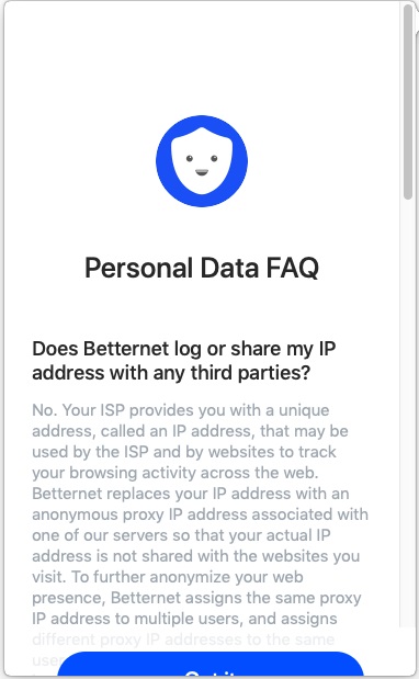 Betternet 2.1 : Personal Data FAQ