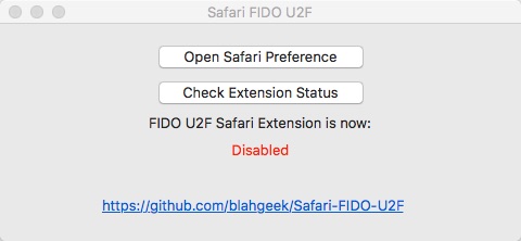 Safari FIDO U2F 1.0 beta : Main Window