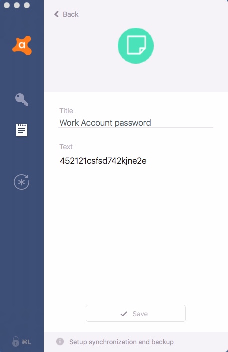 Avast Passwords 1.6 : Personal Notes Window