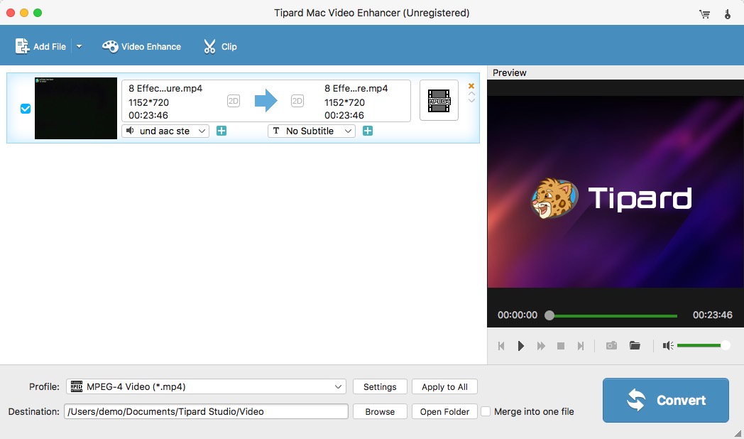 Tipard Mac Video Enhancer 9.1 : Add File Window