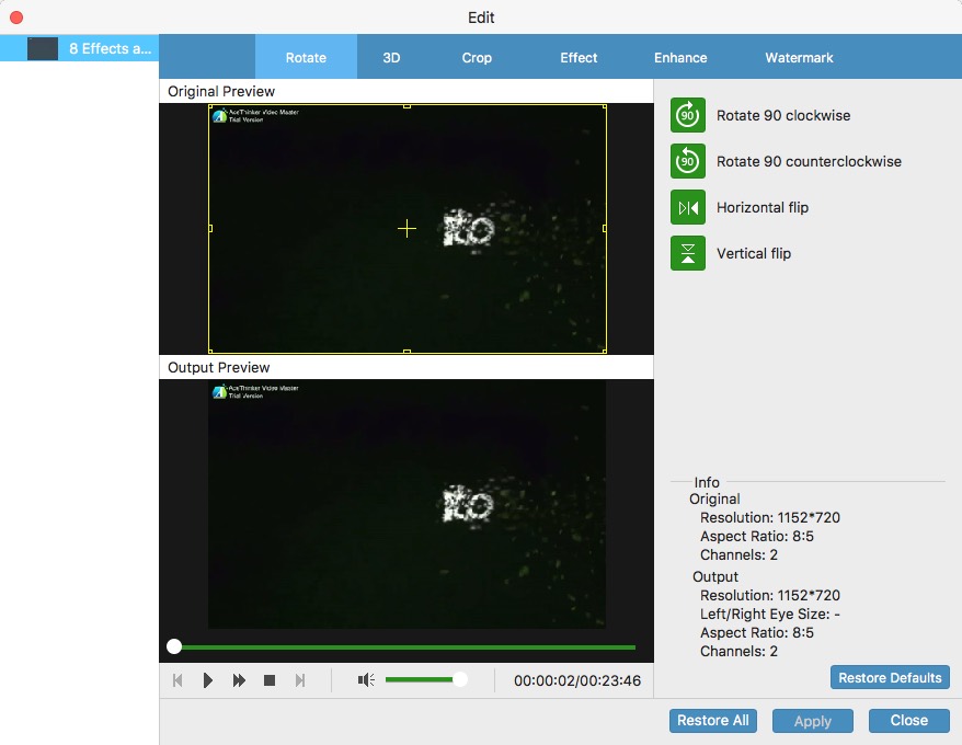 Tipard Mac Video Enhancer 9.1 : Rotate Options