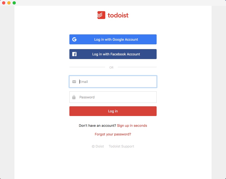 Todoist: To Do List | Task List 7.0 : Login Window