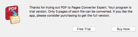 PDF to Pages Converter Expert 2.5 : Trial Limitations