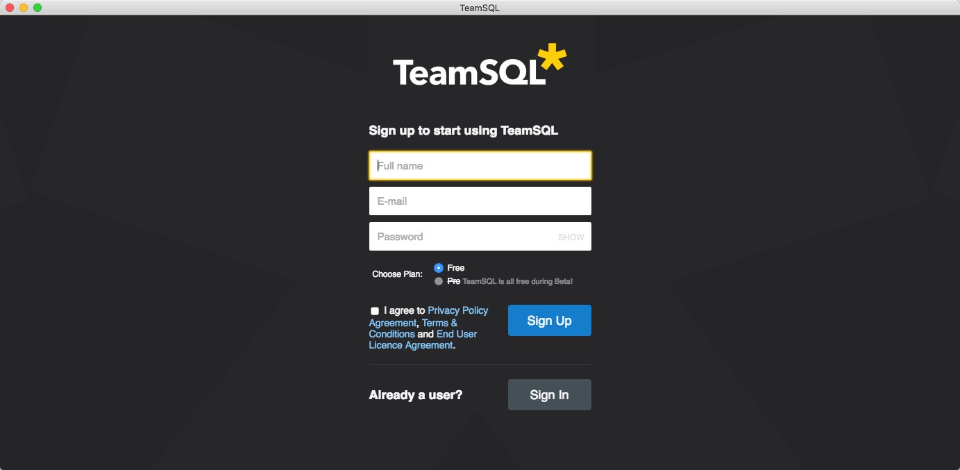 TeamSQL 0.9 beta : Main Window