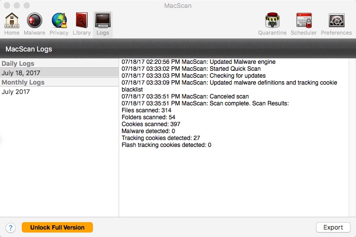 MacScan 3.1 : Log Window