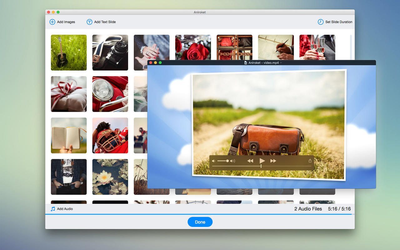 Photo to Video slideshow maker - Aniroket 1.0 : Main Window