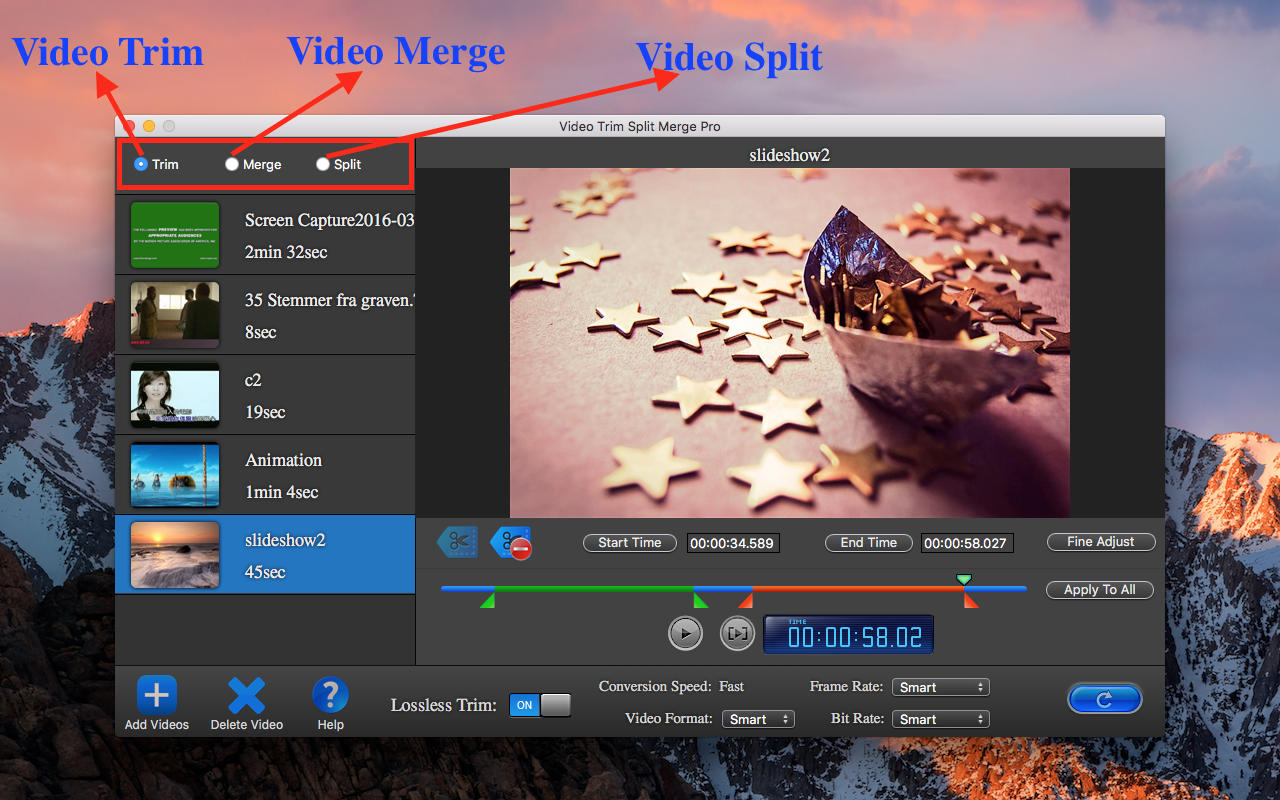 Video Trim Split Merge Pro 3.2 : Main Window