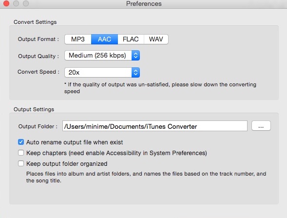 Macsome iTunes Music Converter 2.2 : Preferences Window