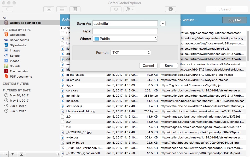 SafariCacheExplorer 2.0 : Exporting Cache File