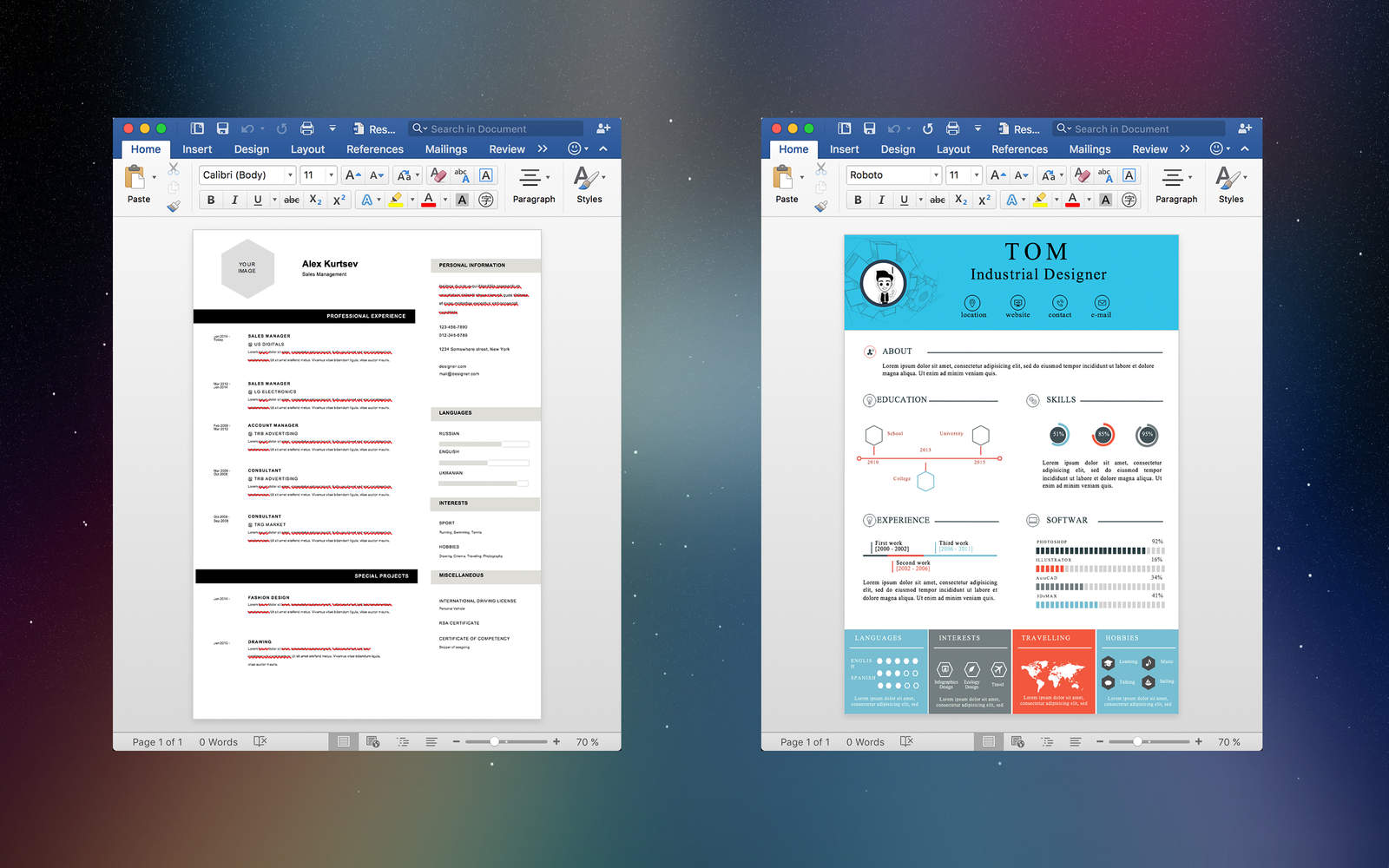 Resume Mate - Templates Design for Word 1.1 : Main Window