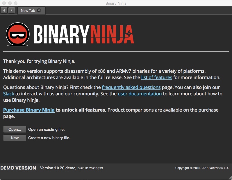 Binary Ninja™ 1.0 : Main window