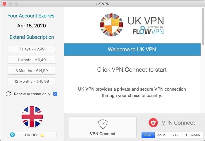 UK VPN 4.8 : Main Screen 