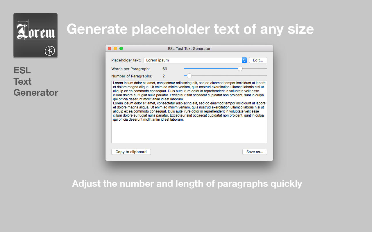 ESL Text Generator 1.0 : Main Window