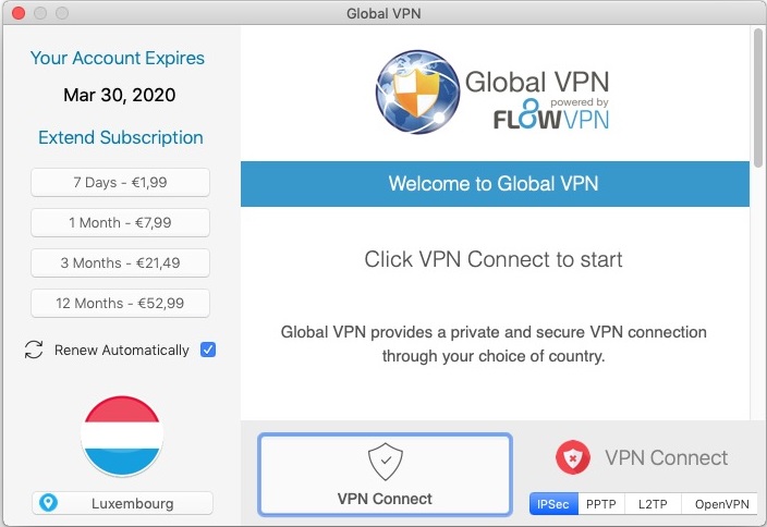 Global VPN 4.6 : Main Screen 