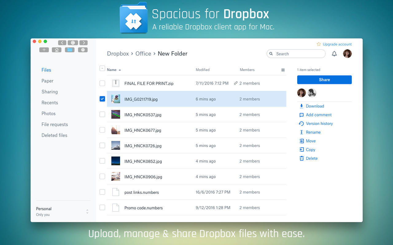 Spacious for Dropbox 1.3 : Main Window