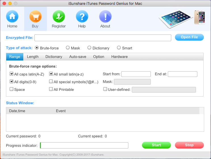 iSunshare iTunes Password Genius for Mac 2.1 : Main Window