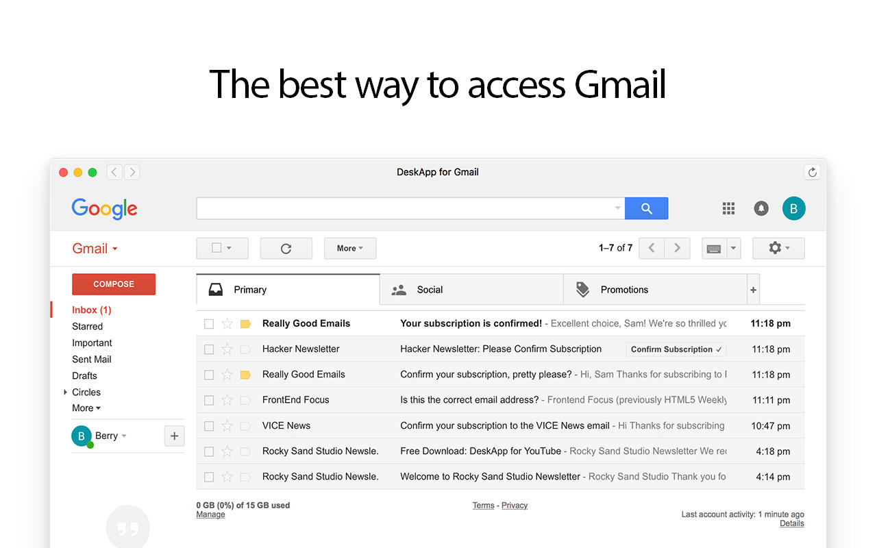 Mail for Gmail 1.0 : Main Window