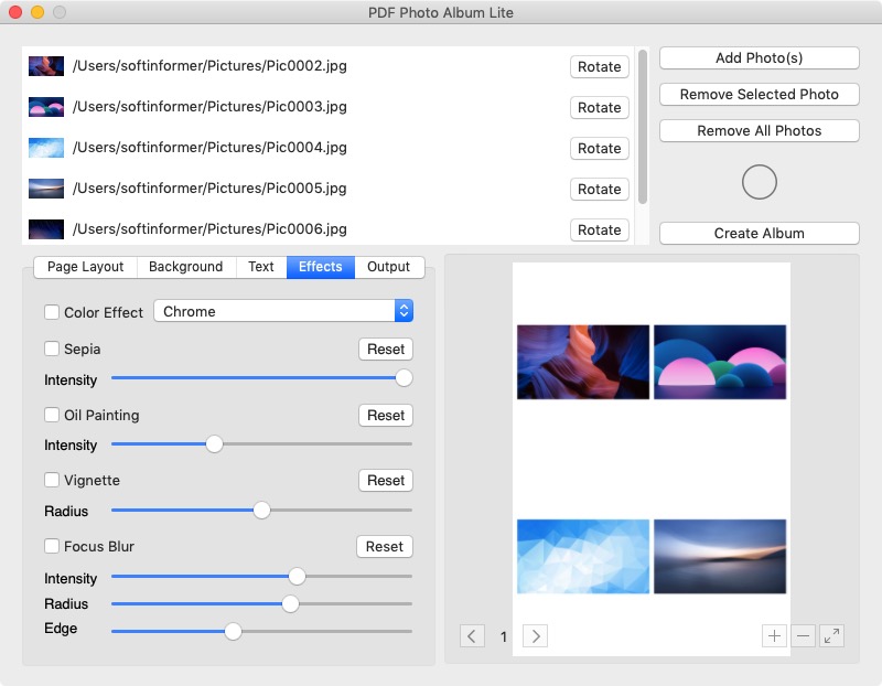 PDF Photo Album 1.0 : Main Screen - Effects