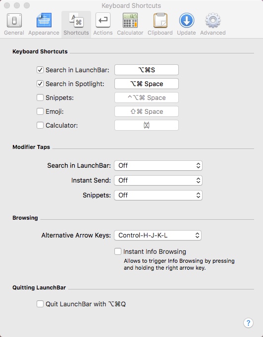 LaunchBar 6.9 : Preferences Window
