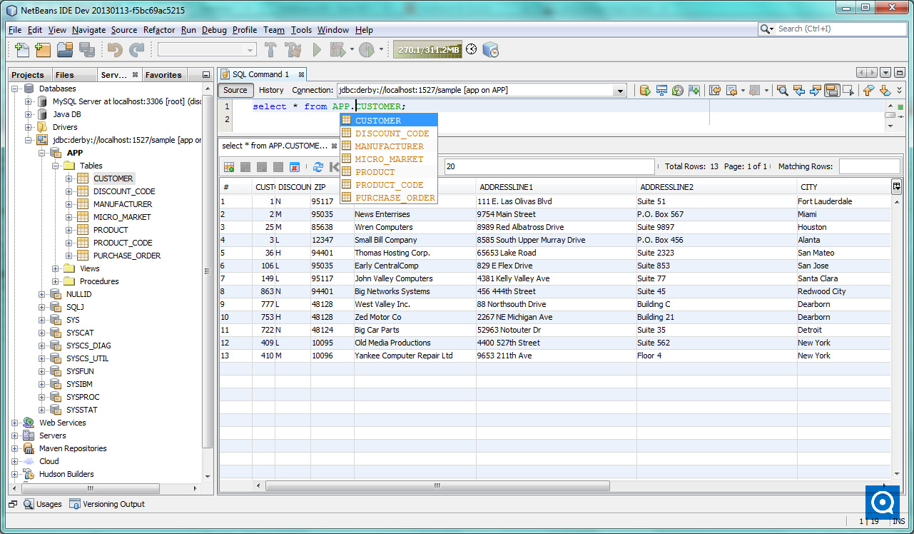 NetBeans IDE 8.2 : SQL Editor