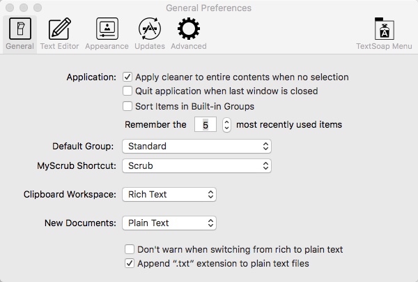 TextSoap 8.4 : Preferences Window