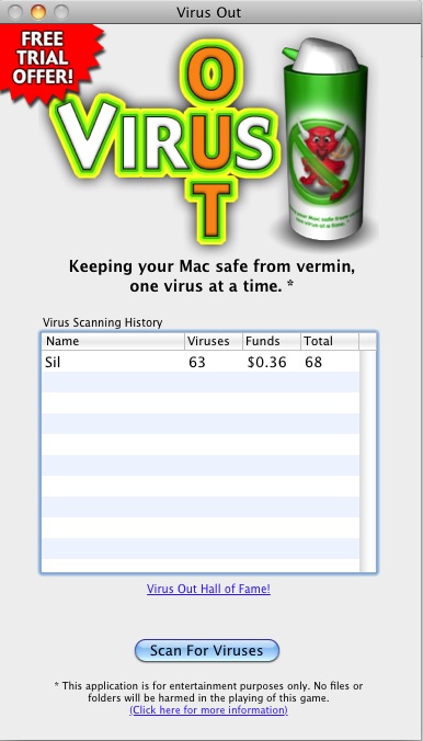 Virus Out 1.0 : Main menu