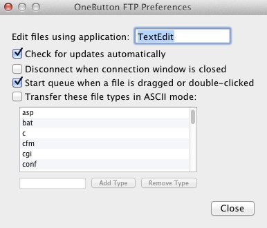OneButton FTP 1.0 : Preferences