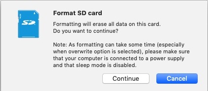 SD Memory Card Formatter 5.0 : Warning Message